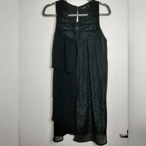 Desigual (Size 38) Elegant Black Beaded Sleeveless LayeredShimmer Tiered Dress